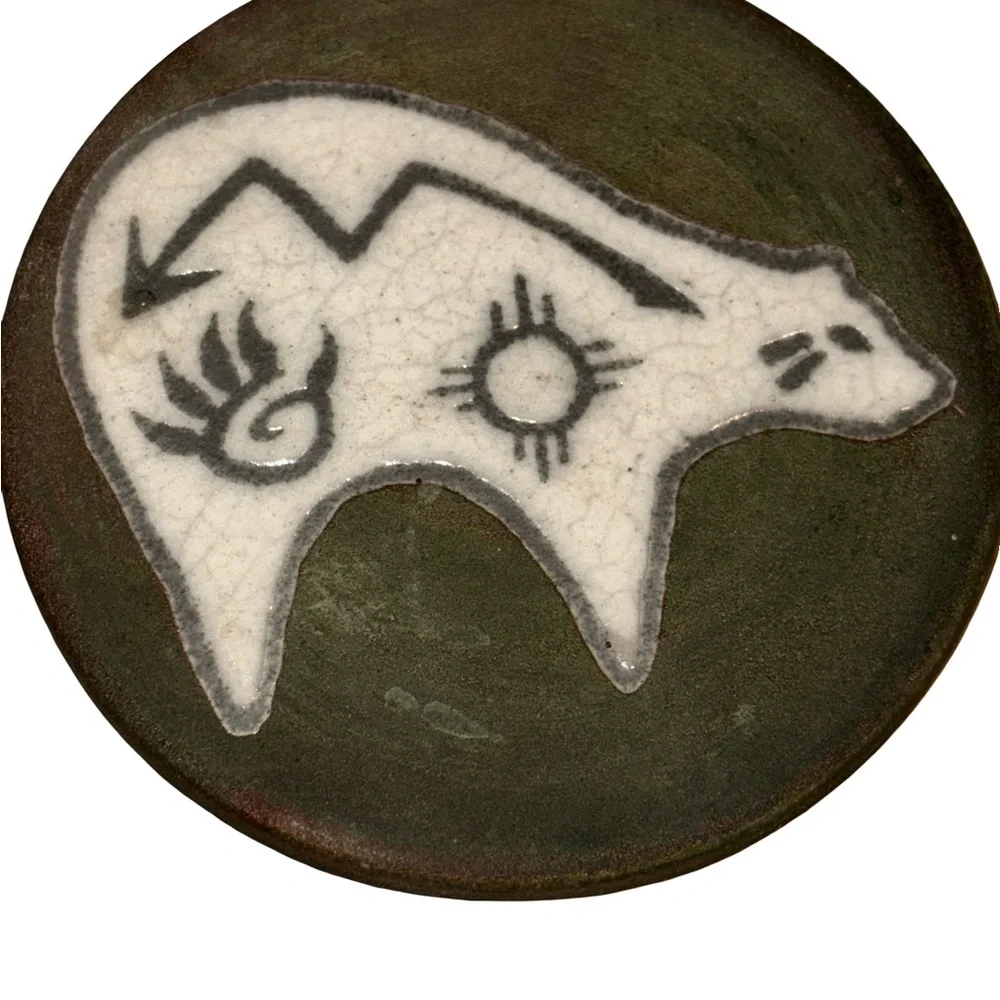New! Raku Pottery Works Sighed J. Diller Bear Design Coasters Set of 4
